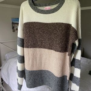 Cream Brown & Grey Knit Sweater
